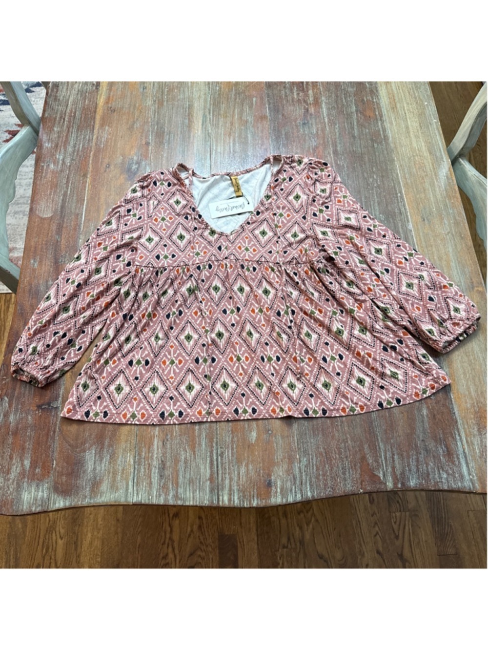 Rachel Pally Geometric Print Top Small Salmon Green NWT